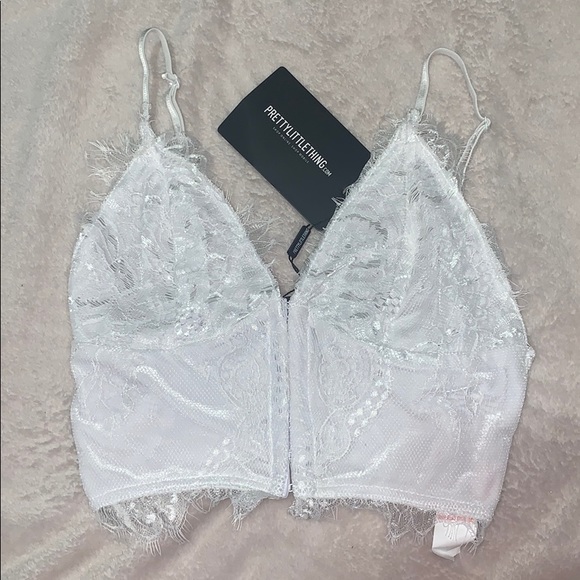 PrettyLittleThing Tops - White-Eyelash Lace Corset Bralet
